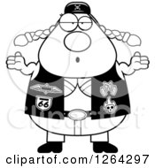 Clipart Of A Black And White Careless Shrugging Chubby Biker Chick Royalty Free Vector Illustration