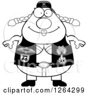 Clipart Of A Black And White Happy Chubby Biker Chick Royalty Free Vector Illustration