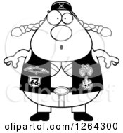Clipart Of A Black And White Surprised Gasping Chubby Biker Chick Royalty Free Vector Illustration