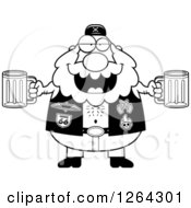 Poster, Art Print Of Black And White Chubby Biker Dude Holding Beers