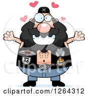 Clipart Of A Loving Chubby Caucasian Biker Dude With Open Arms And Hearts Royalty Free Vector Illustration by Cory Thoman
