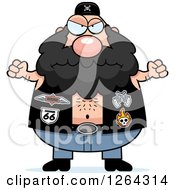 Angry Chubby Caucasian Biker Dude Holding Up Fists