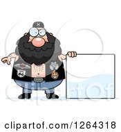 Clipart Of A Chubby Caucasian Biker Dude With A Blank Sign Royalty Free Vector Illustration