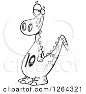 Clipart Of A Black And White Cartoon Dinosaur With A Number Ten On His Tummy Royalty Free Vector Illustration