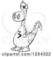 Clipart Of A Black And White Cartoon Dinosaur With A Number Three On His Tummy Royalty Free Vector Illustration