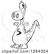 Clipart Of A Black And White Cartoon Dinosaur With A Number Five On His Tummy Royalty Free Vector Illustration