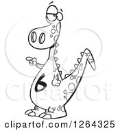 Poster, Art Print Of Black And White Cartoon Dinosaur With A Number Six On His Tummy