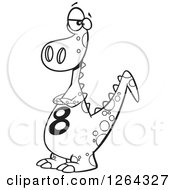 Clipart Of A Black And White Cartoon Dinosaur With A Number Eight On His Tummy Royalty Free Vector Illustration by toonaday