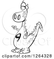 Poster, Art Print Of Black And White Cartoon Dinosaur With A Number Nine On His Tummy