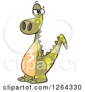 Poster, Art Print Of Cartoon Green Dinosaur With A Number Three On His Tummy