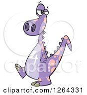Clipart Of A Cartoon Purple Dinosaur With A Number Four On His Tummy Royalty Free Vector Illustration