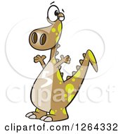 Poster, Art Print Of Cartoon Brown Dinosaur With A Number Five On His Tummy