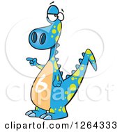 Clipart Of A Cartoon Blue Dinosaur With A Number Six On His Tummy Royalty Free Vector Illustration by toonaday