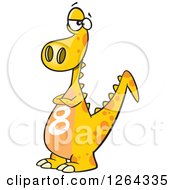 Poster, Art Print Of Cartoon Yellow Dinosaur With A Number Eight On His Tummy