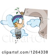 Poster, Art Print Of Cartoon Caucasian Boy Hanging From A Weed On A Cliff