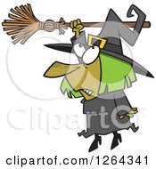 Poster, Art Print Of Cartoon Hapless Halloween Witch Hanging From Her Broomstick