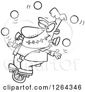 Poster, Art Print Of Black And White Cartoon Frankenstein Juggling And Riding A Unicycle