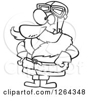 Clipart Of A Black And White Cartoon Happy Vintage Male Pilot Royalty Free Vector Illustration by toonaday