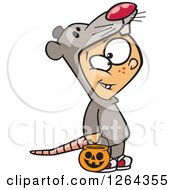Cartoon Caucasian Boy Trick Or Treating In A Mouse Halloween Costume