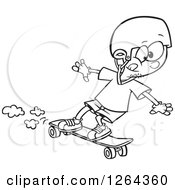 Poster, Art Print Of Black And White Cartoon Boy Skateboarding On A Longboard