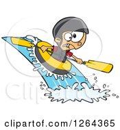 Poster, Art Print Of Cartoon Caucasian Boy White Water Rafting