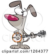 Cartoon Happy Musician Dog Playing A Banjo