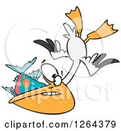 Cartoon Hungry Pelican Swooping Up A Fish