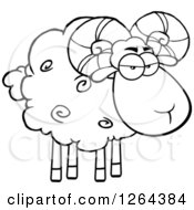 Clipart Of A Black And White Ram Sheep With Curly Horns Royalty Free Vector Illustration