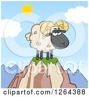 Clipart Of A Ram Sheep With Curly Horns On A Mountain Top Royalty Free Vector Illustration