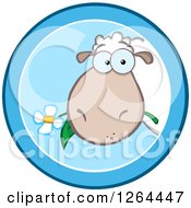Poster, Art Print Of Sheep Eating A Flower In A Blue Circle Design