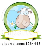 Clipart Of A Sheep Eating A Flower In A Green And Blue Circle Over A Banner Royalty Free Vector Illustration