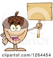 Poster, Art Print Of Happy Acorn Character Holding Up A Blank Wood Sign