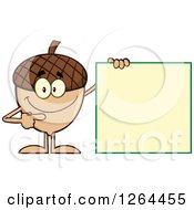 Poster, Art Print Of Happy Acorn Character Pointing To A Blank Sign