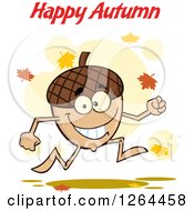 Poster, Art Print Of Running Acorn Character Under Happy Autumn Text