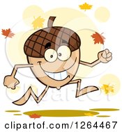 Poster, Art Print Of Happy Acorn Character Running And Autumn Leaves