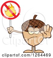 Poster, Art Print Of Acorn Character Gesturing Stop And Holding A Fire Restricted Sign