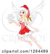 Poster, Art Print Of Blond Caucasian Christmas Fairy Woman Flying With A Snowflake