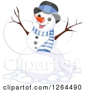 Cheering Snowman In A Top Hat And Scarf