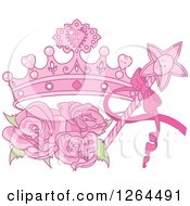 Poster, Art Print Of Magic Wand And Pink Princess Crown With Roses