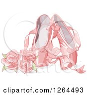 Clipart Of Pink Satin Ballerina Slippers With Roses Royalty Free Vector Illustration