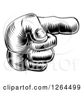 Clipart Of A Black And White Engraved Pointing Hand Royalty Free Vector Illustration