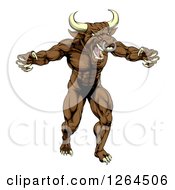 Poster, Art Print Of Mad Brown Bull Man Monster Mascot Attacking