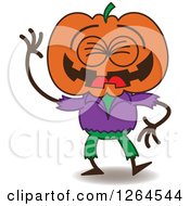 Clipart Of A Halloween Jackolantern Scarecrow Laughing Royalty Free Vector Illustration