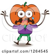 Clipart Of A Scared Halloween Jackolantern Scarecrow Crying Royalty Free Vector Illustration