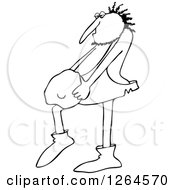 Clipart Of A Black And White Hairy Caveman Carrying A Rock Royalty Free Vector Illustration