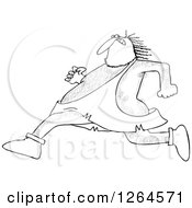 Clipart Of A Black And White Hairy Caveman Running Royalty Free Vector Illustration