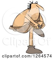 Clipart Of A Hairy Caveman Putting Shoes On Royalty Free Vector Illustration