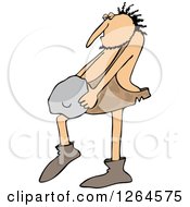 Clipart Of A Hairy Caveman Carrying A Rock Royalty Free Vector Illustration