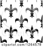 Clipart Of A Seamless Background Pattern Of Black Fleur De Lis On White Royalty Free Vector Illustration