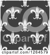 Clipart Of A Seamless Background Pattern Of White Fleur De Lis On Gray Royalty Free Vector Illustration